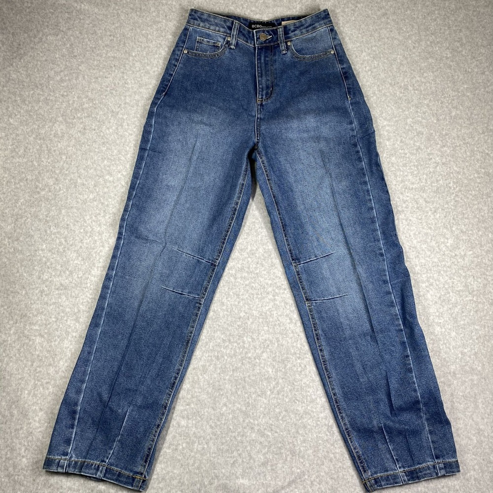 BCBGeneration Barrel Leg Jeans Womens 1/25 Blue Excellent High Rise Stretch